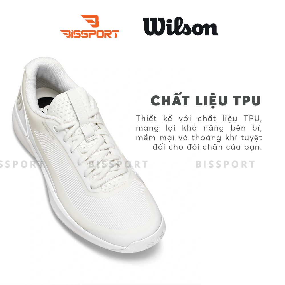 Giày Pickleball/Tennis Wilson Rush Lite 5 Chính Hãng - Trắng Xanh Dương - Nhẹ Nhàng Linh Hoạt - Ổn Định - Êm - Giảm Chắn